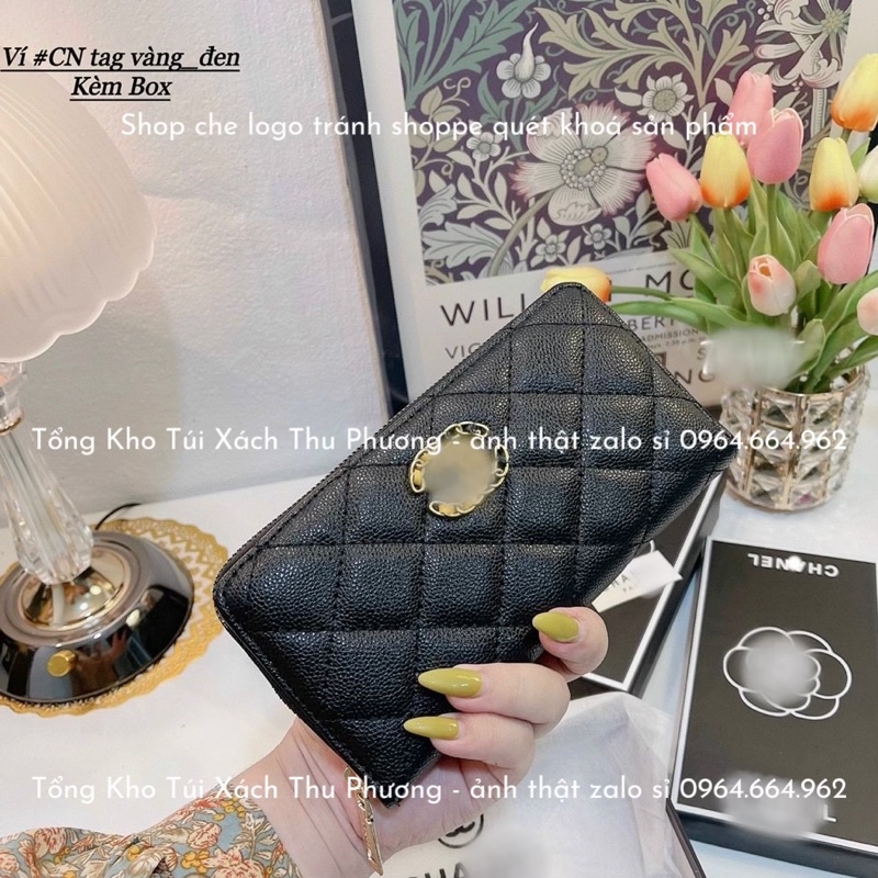 Ví dài cầm tay trần ô đính logo nhiều ngăn tiện dụng (cam kết hàng chuẩn ảnh)
