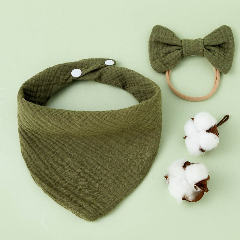 Khăn Bandana Vải Cotton Mềm Màu Trơn Đính Nơ Xinh Xắn Cho Bé Sơ Sinh