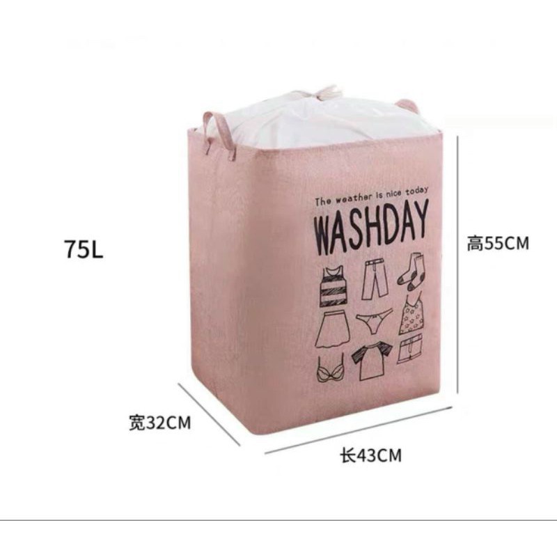 Giỏ đựng quần áo, túi đựng chăn màn có dây rút gấp gọn tiện lợi, dung tích lớn 75L