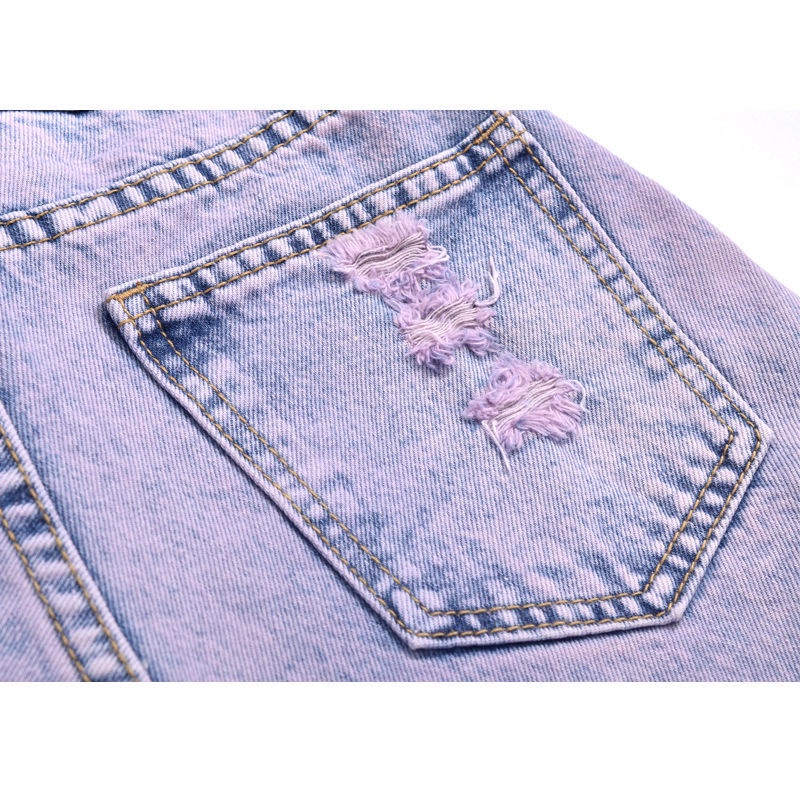 Quần Short Denim Lưng Cao Phối Dây Tua Rua Màu Tím Cho Nữ 4988