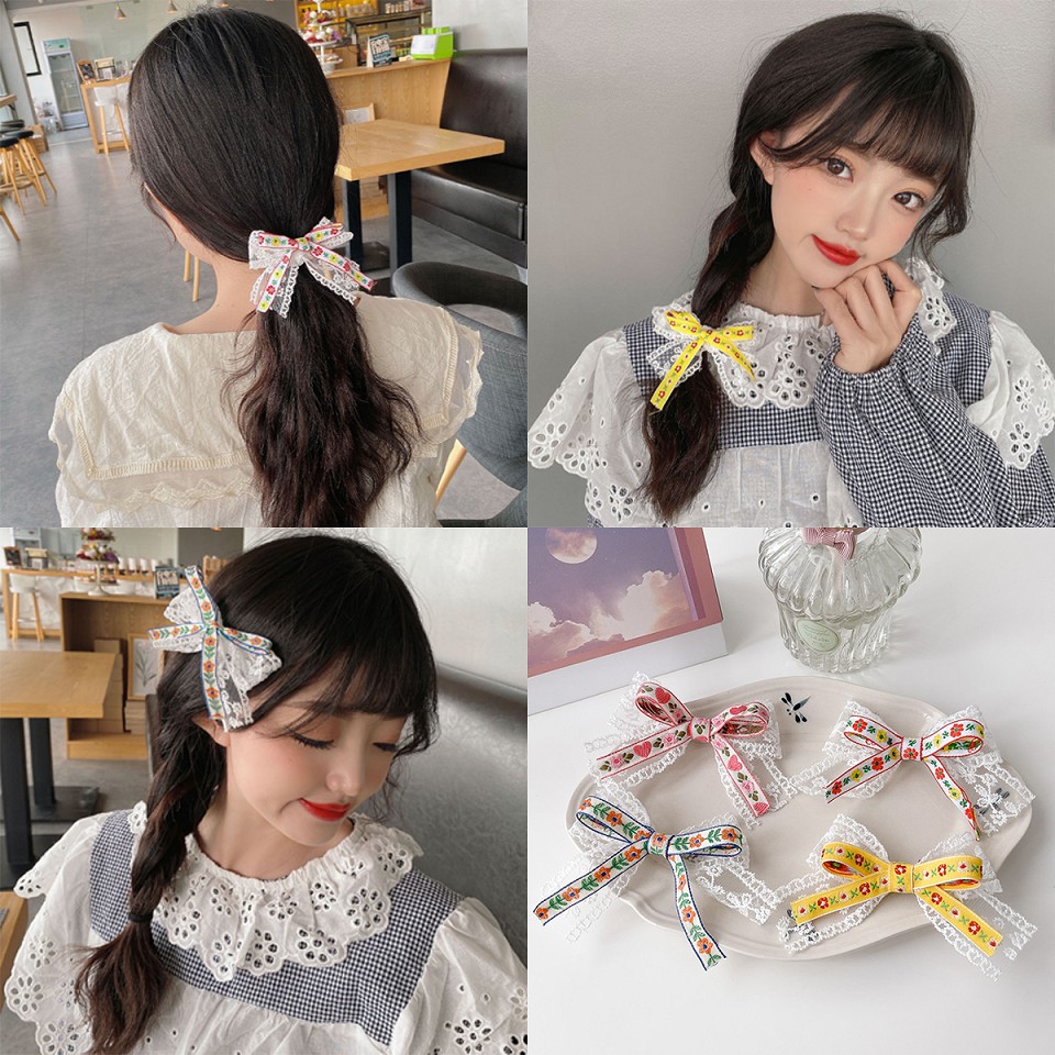 Kẹp nơ ren trắng họa tiết cổ điển KEP06