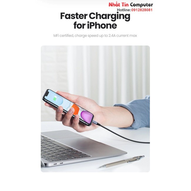 Cáp sạc điện thoại iPhone, iPad usb dài 1M/1M5 chuẩn MFI Apple, sạc nhanh Ugreen 60156/60157 cao cấp