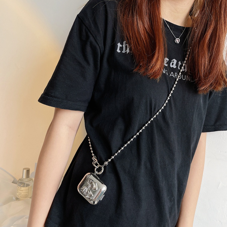 Thời Trang Vỏ Bảo Vệ Hộp Sạc Tai Nghe airpods pro gen 2 1 2 3 pro Hình Nơ Bằng tpu Mềm Mạ Điện Phối Dây Xích Dài