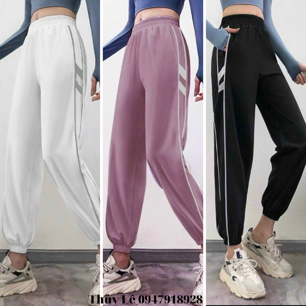 Quần jogger tập thể thao chữ sọc SIÊU NHẸ, ống dáng bo chun,cạp phẳng, gen bụng tôn dáng