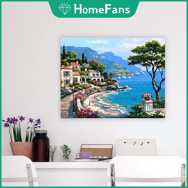 【HF】 Tranh vẽ phong cảnh kiến trúc phong cảnh vẽ phong cảnh trang trí nhà cửa/tường vẽ theo số