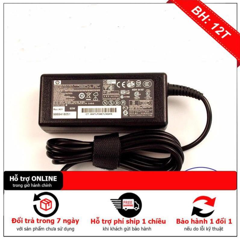 [BH12TH] Hàng Zin, Sạc Laptop Hp 18.5V - 3.5A,65W, Chân Sạc Màu Vàng, Original ZIN