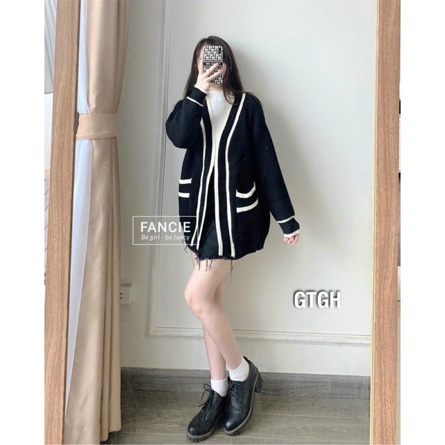 Áo khoác len cardigan viền hàng QC