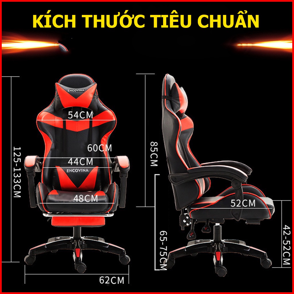 Ghế Gaming Cao Cấp Có Massage Lưng Xoay 360 Ngả Lưng 135 Độ Duỗi Chân, Ghế Chơi Game Gaming Bọc Da Pu