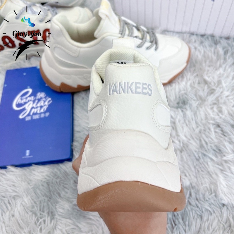 Giày thể thao nam nữ độn đế tăng chiều cao,giày mlb NY đen đế nâu bản đế tách