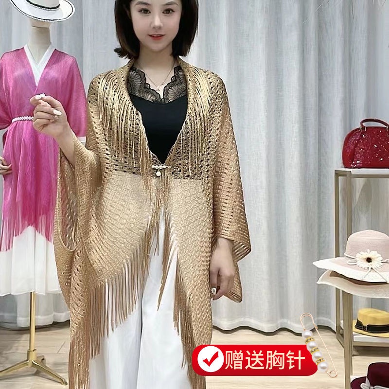 Khăn Choàng Mỏng Dáng Rộng Phối Tua Rua Sang Trọng Thời Trang Mùa Hè Cho Nữ