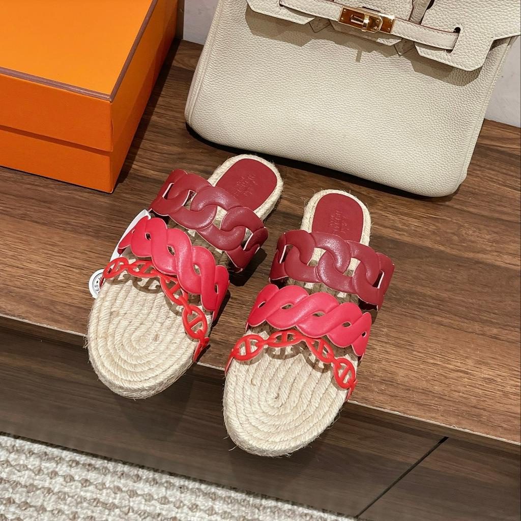 Dép lê quai ngang thời trang cao cấp thương hiệu Hermès thiết kế quai đan chéo trẻ trung, hợp thời