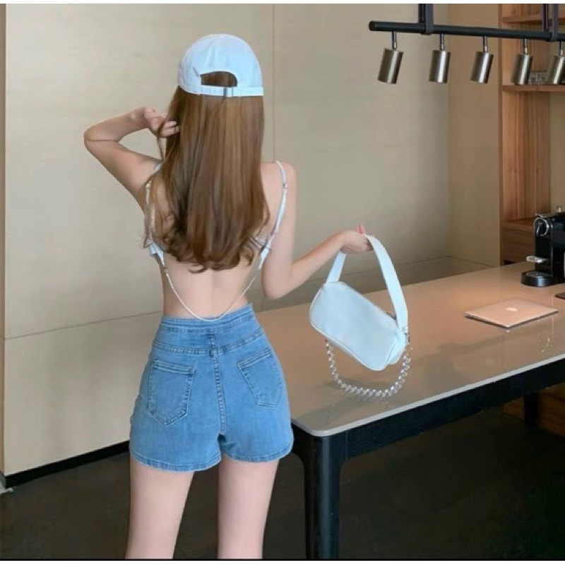 Quần Short Jean Nữ Aiori Trơn Lưng Cao Nhiều Nút Vải Jeans Cotton Co Giãn_Mã 4063