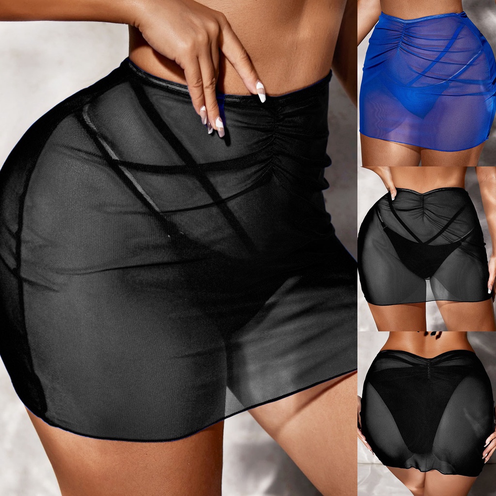 【Simmn】Quần Short Đi Biển Dạng Váy Lưới Mỏng Màu Trơn Dành Cho Nữ