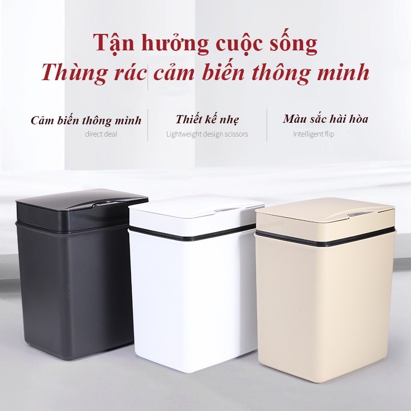 Thùng Rác Cảm Biến Thông Minh TR15L -Dùng Bằng Pin Tiểu AA 3 Cách Đóng Mở