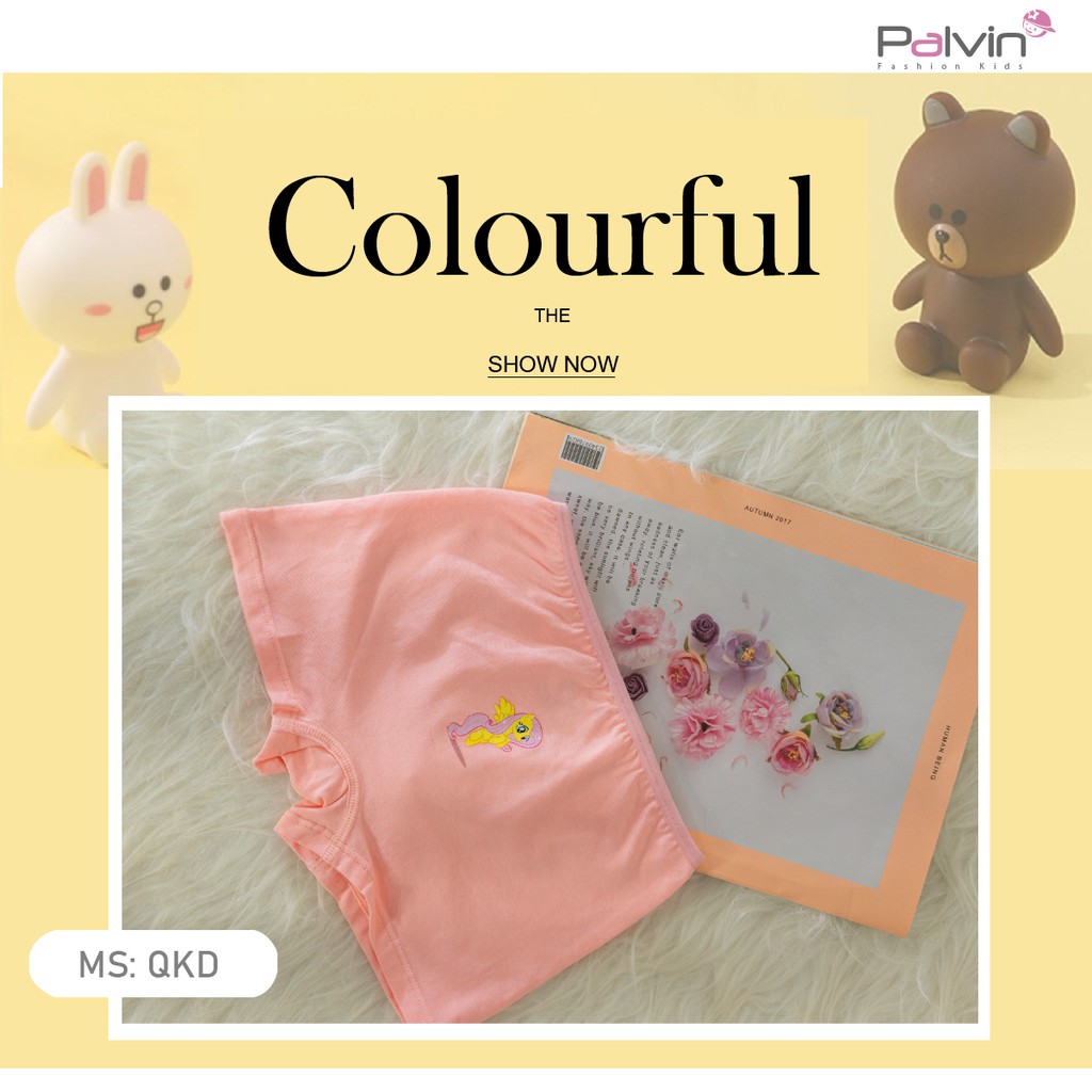 Quần chip bé gái PALVIN, dáng đùi, cotton co giãn 4 chiều, hình in công chúa elsa, ngựa pony - QKD