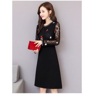 Sale: đầm suông phối ren thêu hoa - size l, xl