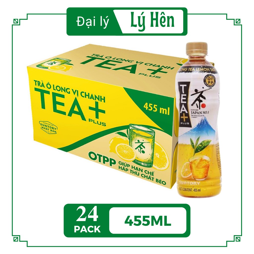 Thùng 24 Chai Trà Ô Long Chanh Tea Plus Chai Nhựa PEP 455ml Date Luôn Mới