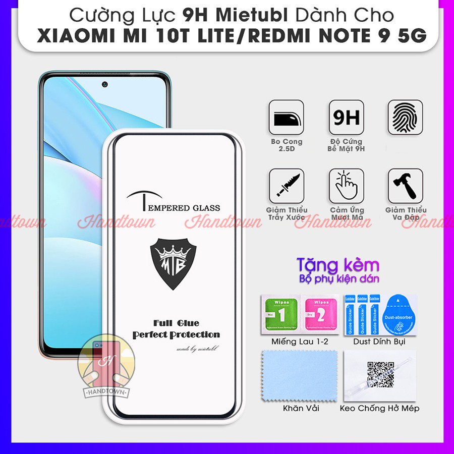Kính Cường Lực 9H Mietubl Xiaomi Mi 10T Lite Redmi Note 9 Pro 5G Full Màn Full Keo Thế Hệ Mới Chống Va Đập Độ Trong Suốt