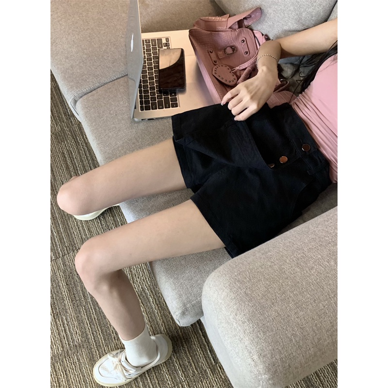 「 WELOVE1 」Chân Váy Denim Chữ A Lưng Cao Màu Đen Trơn Phong Cách Retro Thời Trang Mùa Hè Cho Nữ