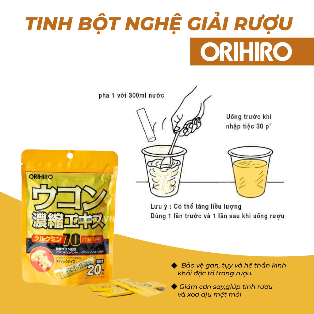 Tinh bột nghệ giải rượu Orihiro 20 gói/túi Nhật Bản giải độc gan hạn chế đau đầu JPKOI