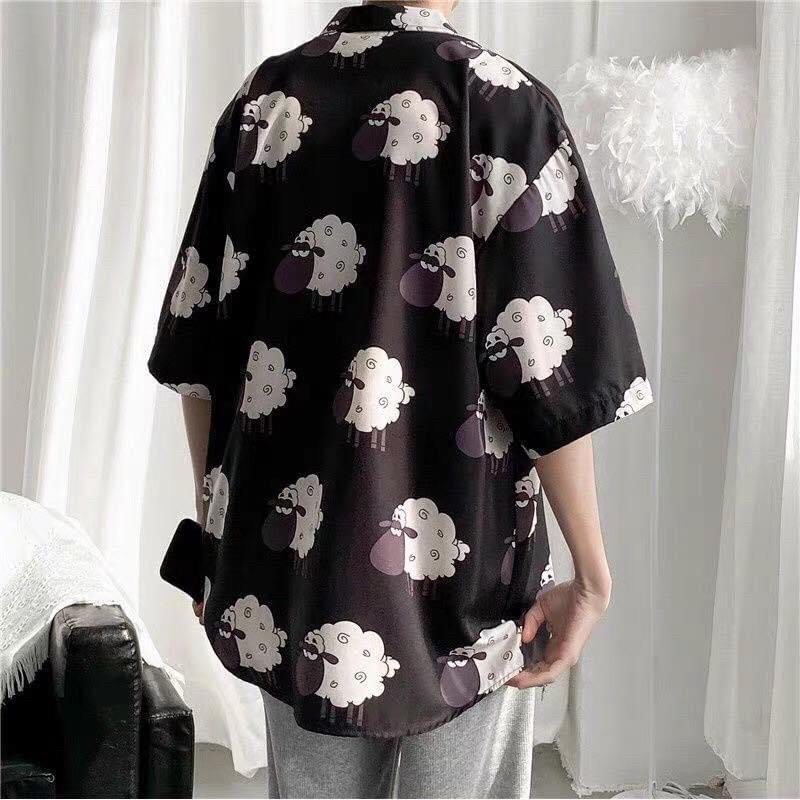 Áo Sơmi Tay Lở Unisex Hoạ Tiết Cừu