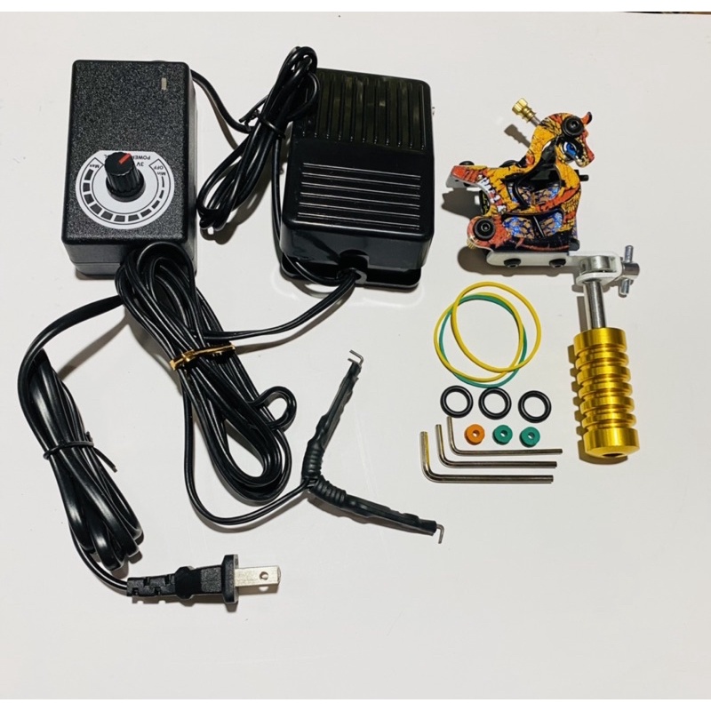 Bộ combo máy xăm + biến điện kèm bàn đạp giây móc