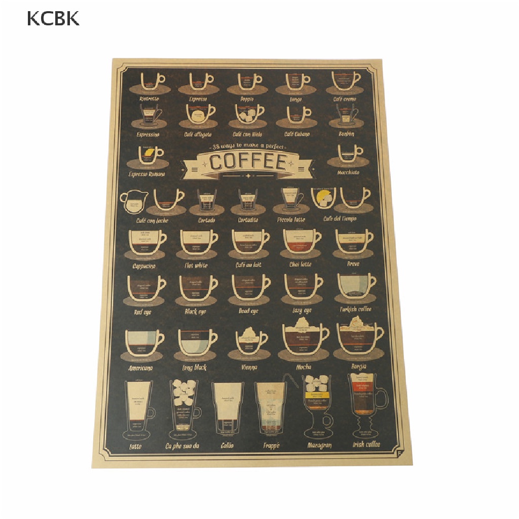 KC coffee cup bars kitchen drawing poster vintage poster retro wall sticker decor BK