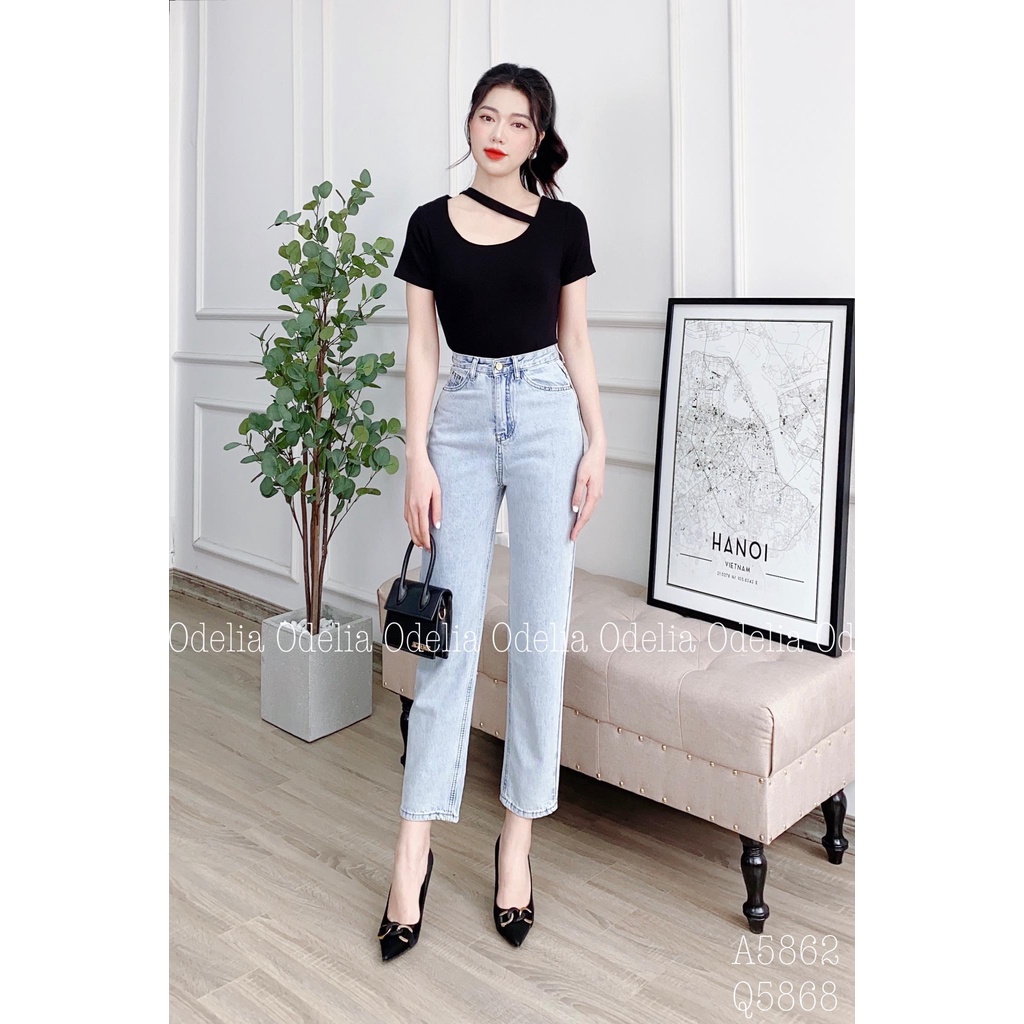 Quần jeans nữ dáng suông Odelia cạp cao - Q5868