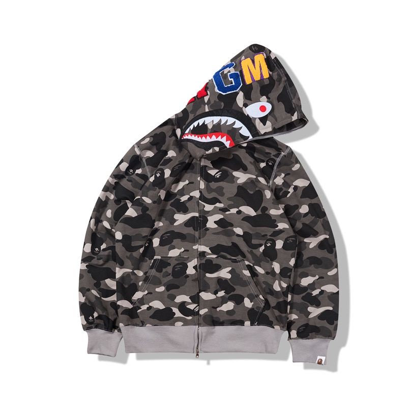 Áo Khoác Bape Cá Mập Chất Nỉ Họa Tiết Rằn Ri BIGOMALL - Áo Nỉ Khóa Siêu Dày Hoodie Khóa Mũ 2 Lớp