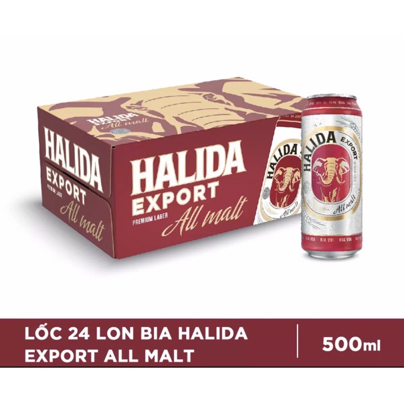 Bia Halida Export All Malt lon - bia Voi đỏ - 1 thùng 24 lon 500ml