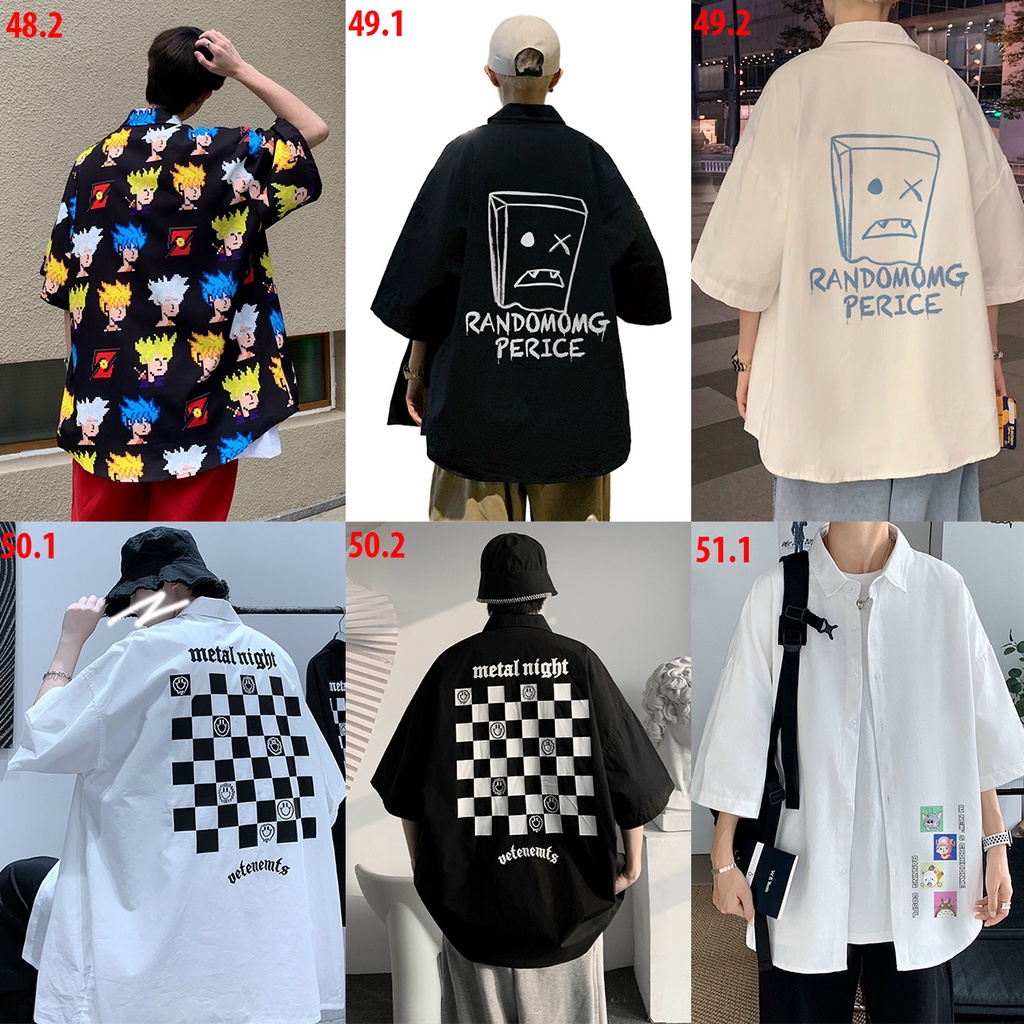 Áo sơ mi nam nữ đều mặc được kiểu tay lỡ form rộng hình họa tiết, áo sơ mi unisex, áo sơ mi in hình cực hot
