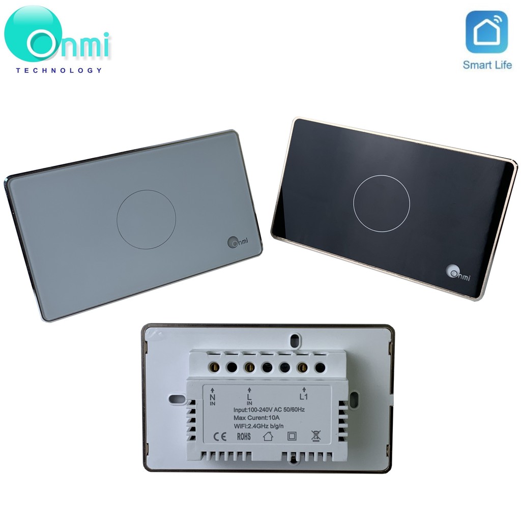 Bán sỉ - Công tắc điện cảm ứng wifi thông minh viền nhôm, công tắc điều khiển từ xa tuya smart ONMI mặt vuông chữ nhật
