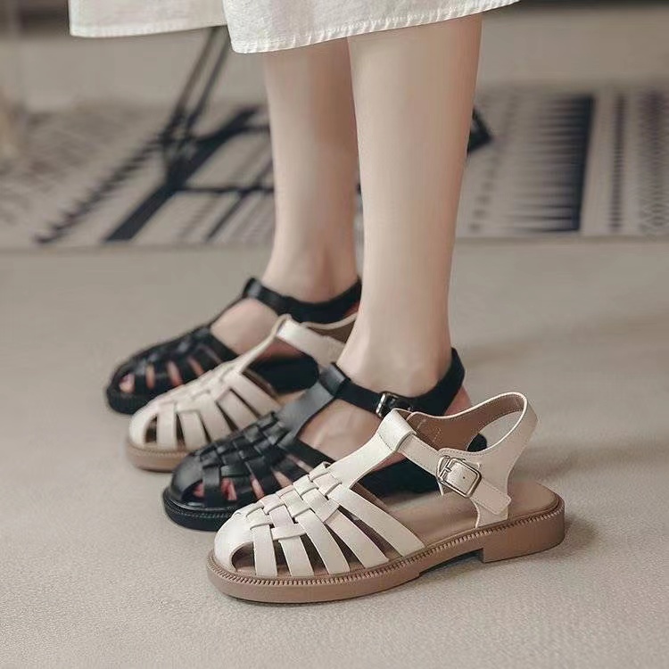 Giày Sandal Bằng Da Mềm Đế Dày Có Khóa Cài Phong Cách La Mã Thời Trang