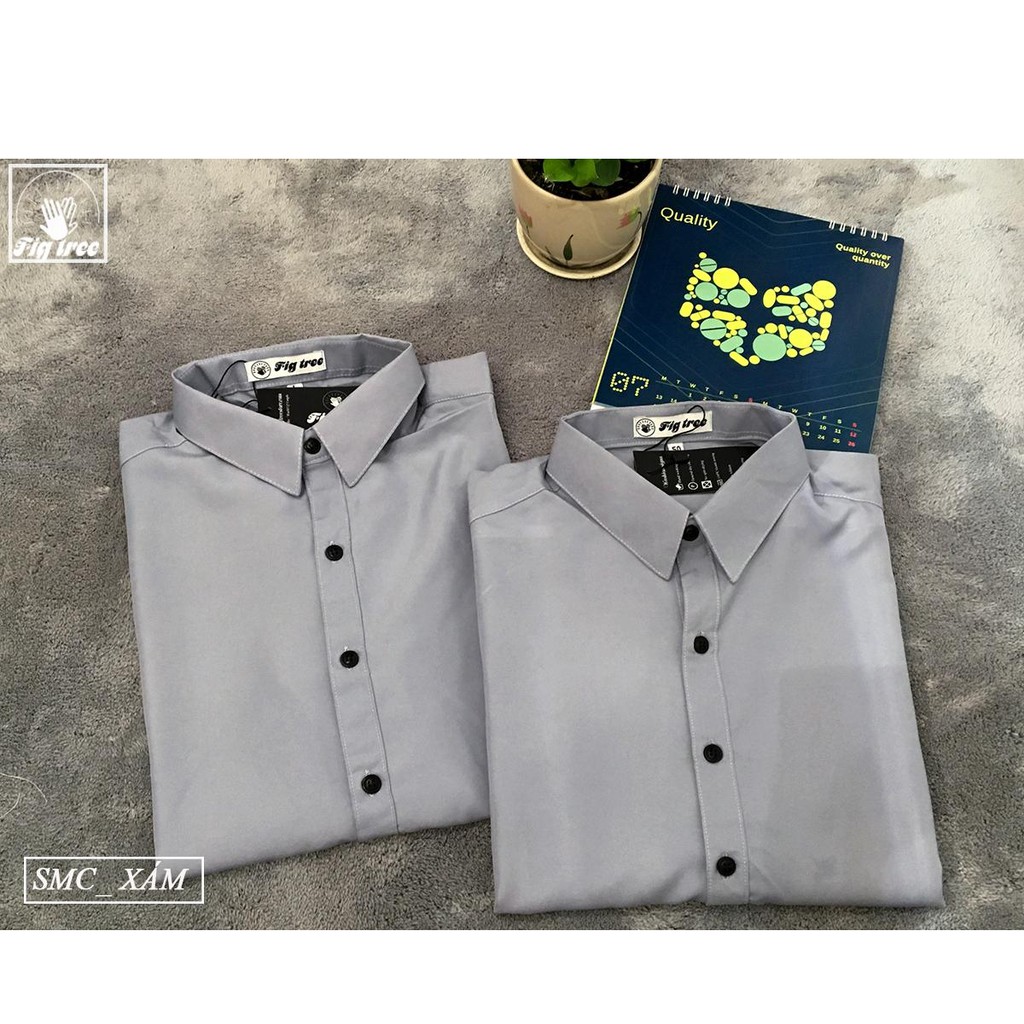 Áo Sơ Mi Nam FIGTREE Màu Xám Ghi Cổ Bẻ Bão For Men