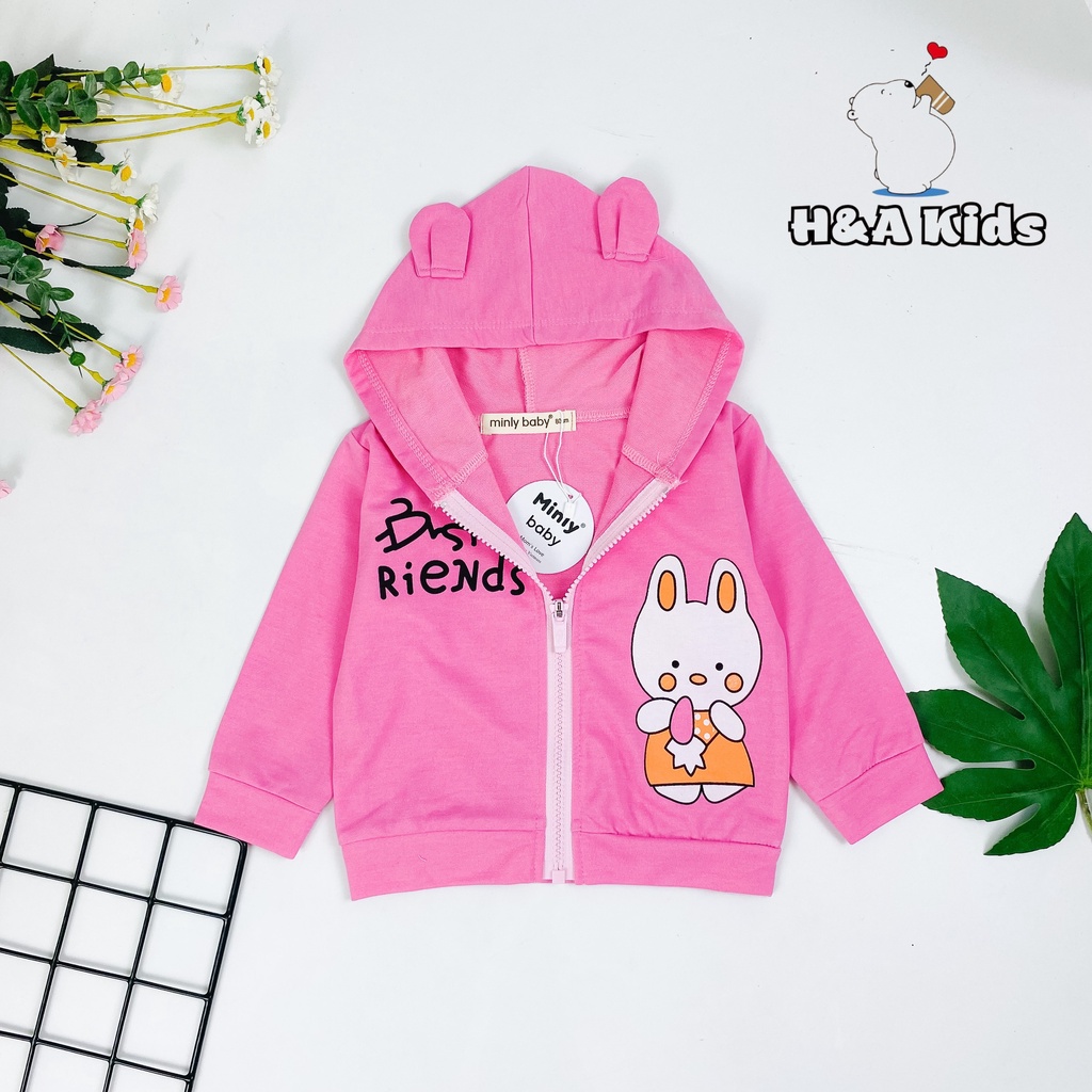 Áo Khoác Chống Nắng Minly Baby Vải Da Cá Dày Dặn, Phối Tai Thỏ Dễ Thương Size 80-170 Cho Bé Từ 8-28kg