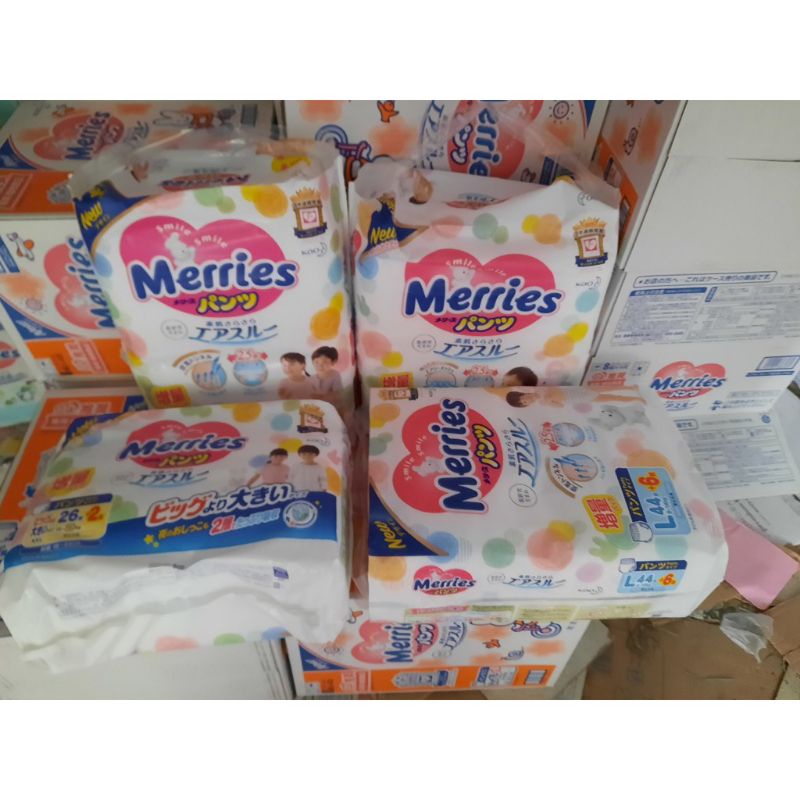 Bỉm Merries nội địa nhật thêm miếng dán/quần đủ size S88/M68/L58/L50/XL44/XXL28/XXL26 phân phối chính hãng