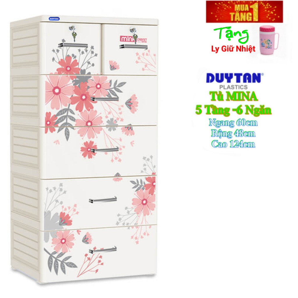 Tủ Nhựa Duy Tân MINA  5 Tầng-6 Ngăn Hồng Thỏ