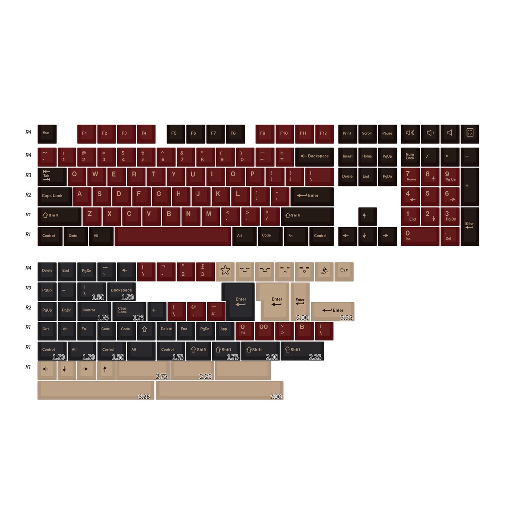 173 Phím Red Samurai Keycaps Cherry Profile ABS Double Shot Bàn phím cơ Keycap Set