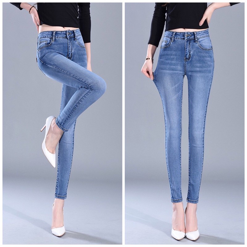 Quần Bò Nữ Dáng Skinny Quần Jean Nữ Lưng Cao Dáng Ôm Co Giãn