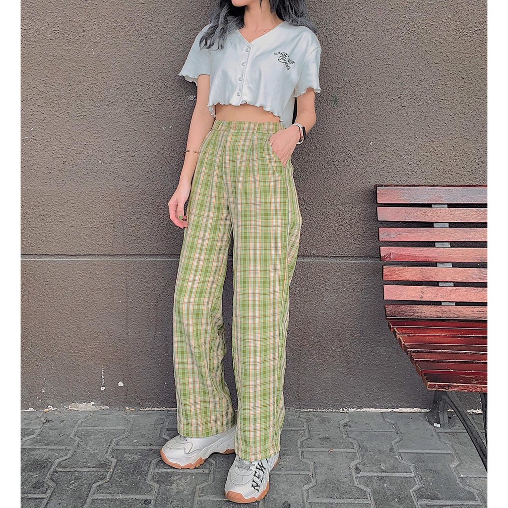 Quần Caro Nữ Lưng Cao Ống Rộng Phong Cách Ulzzang Nhiều Màu - Tuni Store