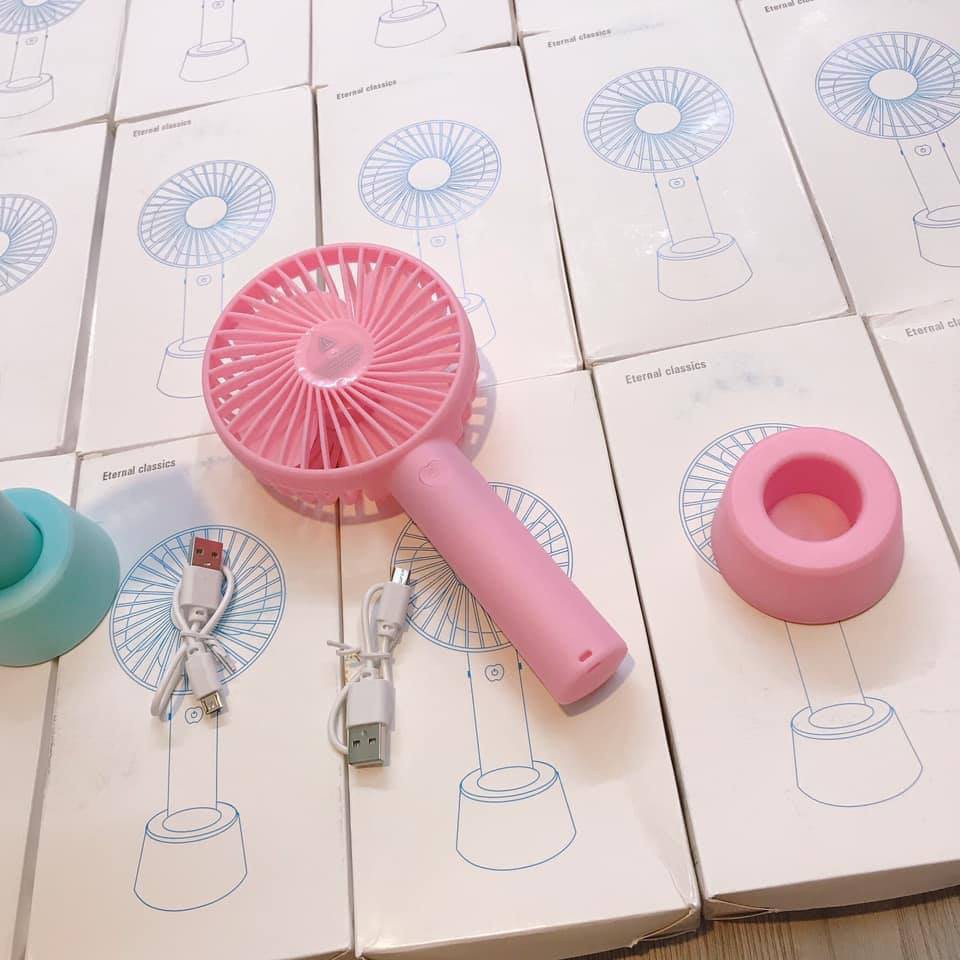 Quạt tích điện cầm tay mini cho bé có đế cắm để bàn