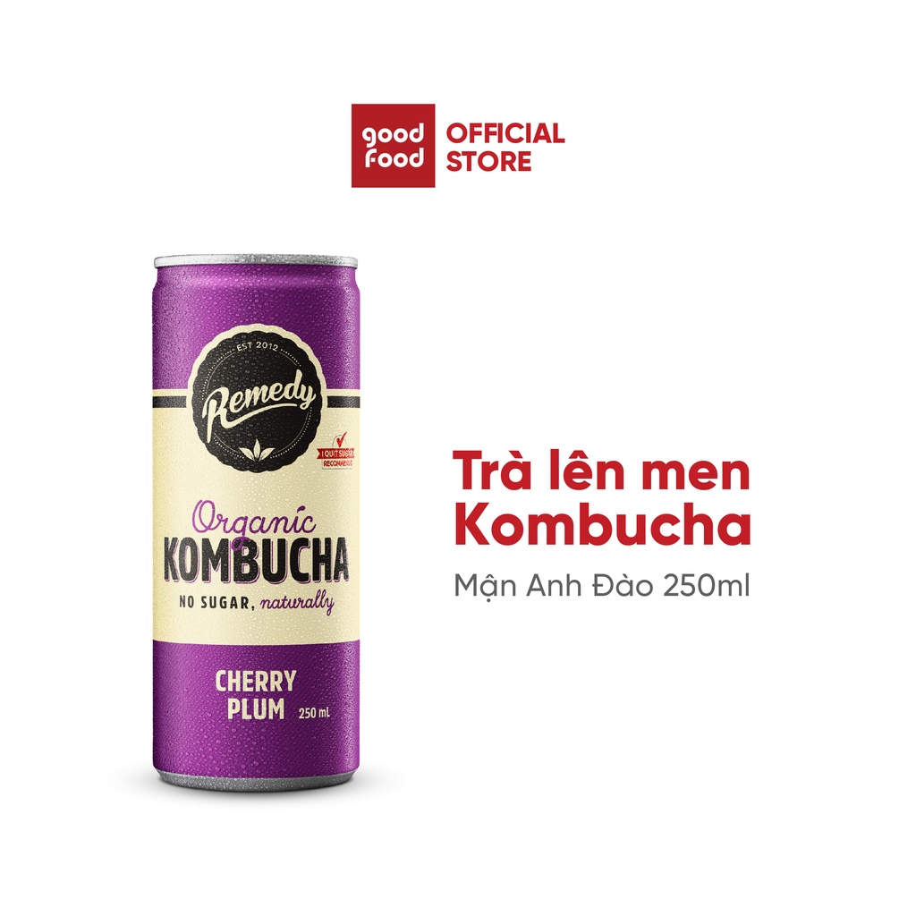 [Mã BMBAU50 giảm 7% đơn 99K] Trà Kombucha có ga hương vị mận anh đào Remedy Organic Kombucha Cherry Plum 250ml