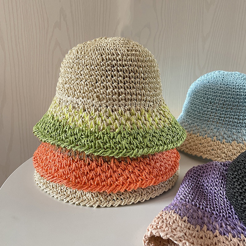Nón tai bèo đan cói bằng tay màu sắc gradient thời trang mùa hè có thể gấp được dành cho nữ khi đi du lịch