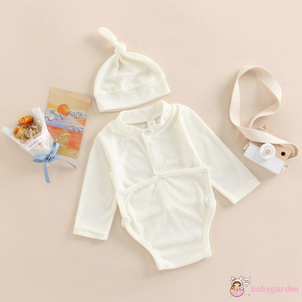 Bộ Áo Liền Quần Tay Dài Cổ Tròn Cài Nút Màu Sắc Đơn Giản Thời Trang Cho Bé Sơ Sinh