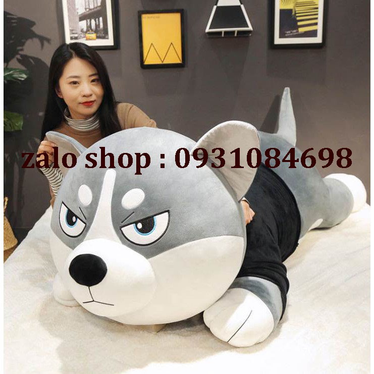 Gấu Bông Chó Husky Mặt Ngáo - Gối Ôm Chó Ngáo Siêu Top Khổng Lồ Size 1m5/1m2/1m/80cm