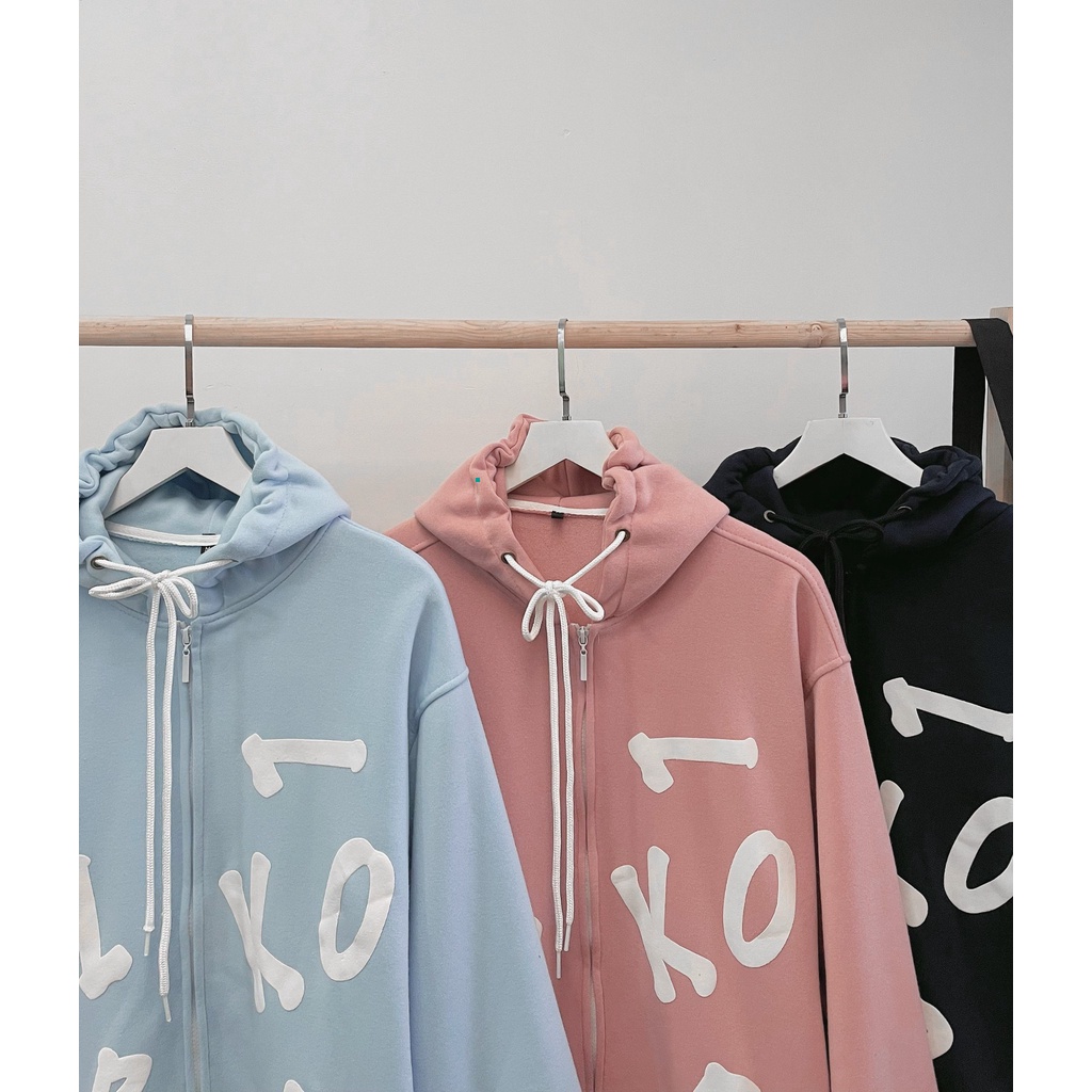 Áo Khoác dây kéo In chữ nổi 3 màu xinh Hồng/Xanh dương/Xanh đen Unisex nam nữ siêu đẹp (hình thật) tại TOP STORE