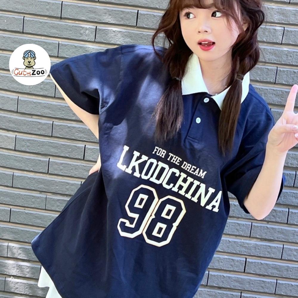 Áo thun Polo LK98 nữ phông cổ phối trắng tay lỡ chất bo cotton dầy đẹp form rộng kiểu dáng Unisex Streetstyle - CUTEZOO