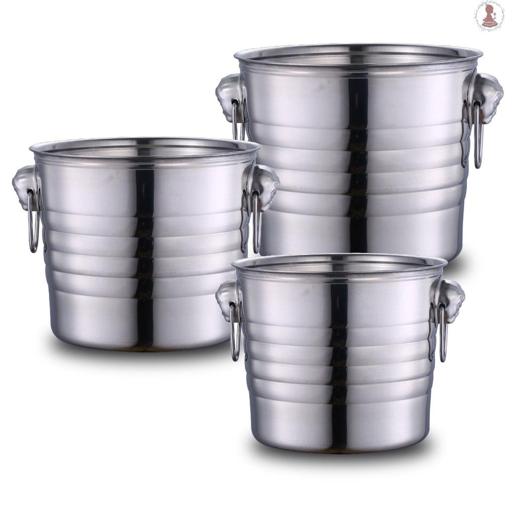 【med】Ice Bucket Well-made Stainless Steel Ice Cold Champagne Bucket Wine Chiller Container Beer Cooler