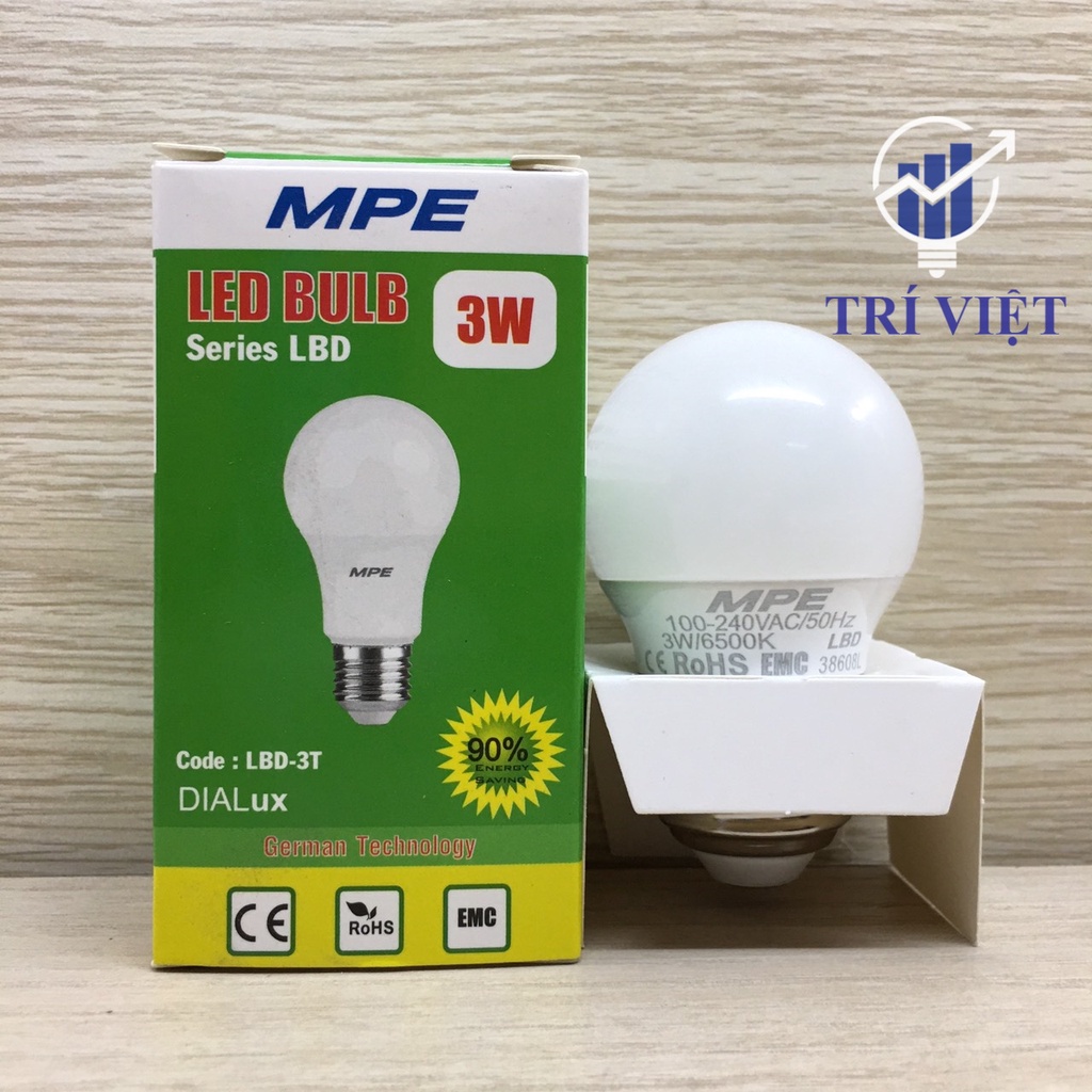 Bóng đèn LED Bulb MPE - Ánh sáng trắng/vàng - 3w cao cấp MPE