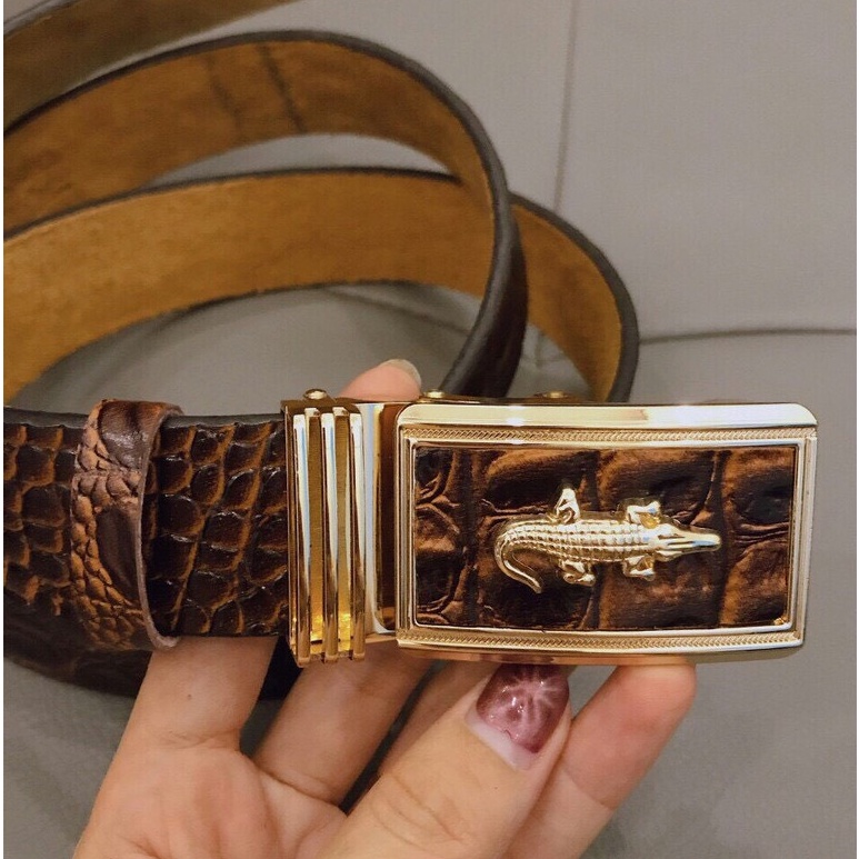 Thắt Lưng Nam Da Bò Nguyên Tấm Dập Vân Cá Sấu Cao Cấp Thời Trang Khóa Tự Động